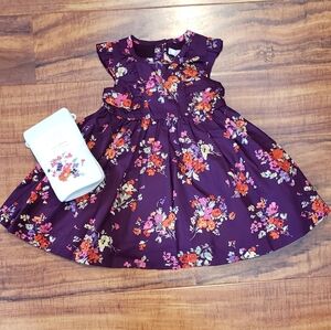 Janie and Jack NWT 6-12 months plum floral dress and matching floral tights